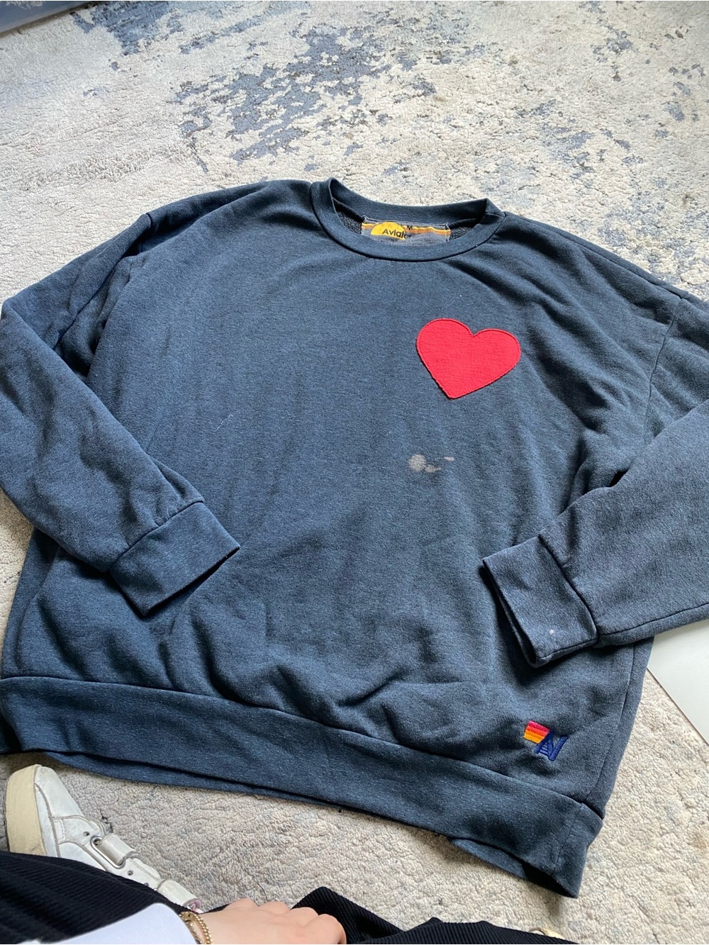 AVIATOR NATION Women's Charcoal Sweatshirt with Red Heart Accent - Picture 2 of 6